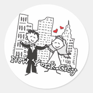 NYC Bride en Groom Wedding Ronde Sticker
