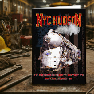 NYC Dreyfuss Hudson-locomotief. Amerikaanse vlag Bedankkaart