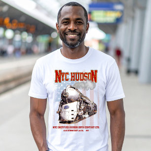NYC Dreyfuss Hudson-locomotief. Amerikaanse vlag T-shirt