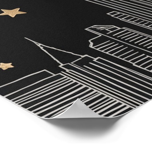 NYC Empire State Sketch I Starry Night Poster (Coin)