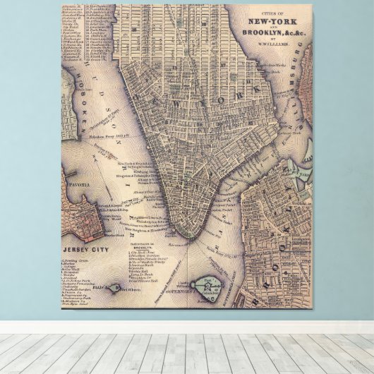 NYC en Brooklyn Map (1847) Canvas Afdruk (Insitu (Houten vloer))