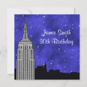 NYC ESB Silhouet van de skyline Blauwe sterrenacht Kaart