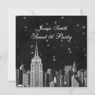 NYC ESB Silhouette Gegraveerd Zwart Sterren Sweet Kaart