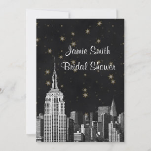 NYC ESB Silhouette Gegraveerde Zwarte Sterren Brui Kaart