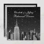 NYC ESB Skyline Etched Black Star Rehearsal Dinner Kaart (Voorkant / Achterkant)