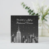 NYC ESB Skyline Etched Black Star Rehearsal Dinner Kaart (Staand voorkant)