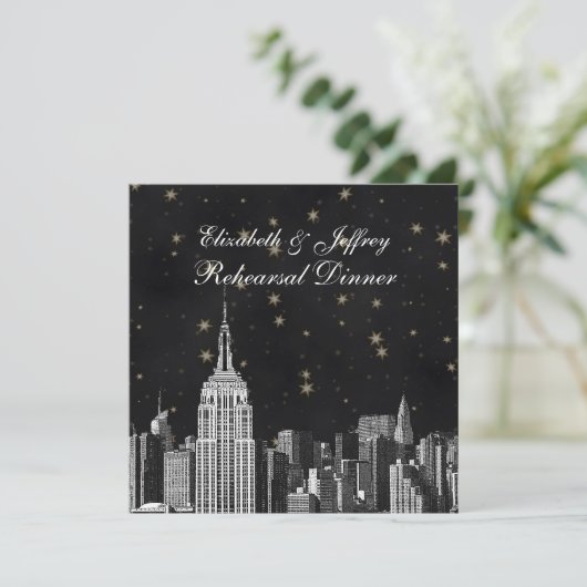 NYC ESB Skyline Etched Black Starry Rehearsal Din Kaart (Staand voorkant)
