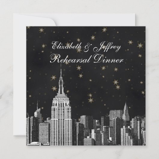 NYC ESB Skyline Etched Black Starry Rehearsal Din Kaart (Voorkant)