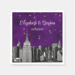 NYC ESB Skyline Etched Paarse Starry Wedding Servetten