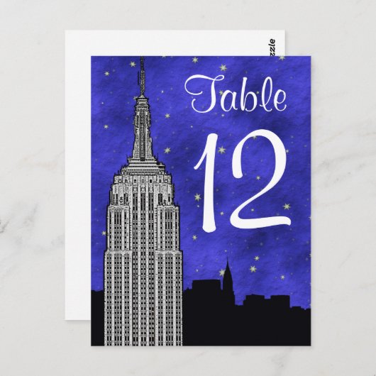 NYC ESB Skyline Silhouet Blu Sterrentafel nummer Briefkaart (Voorkant / Achterkant)