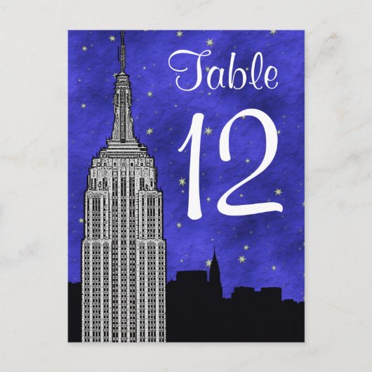 NYC ESB Skyline Silhouet Blu Sterrentafel nummer Briefkaart (Voorkant)