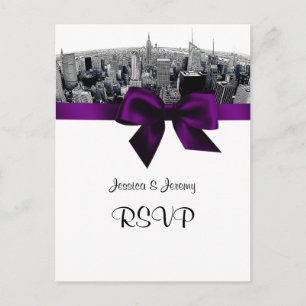 NYC Gegraveerde Fisheye Silhouette ZW Paars RSVP 1 Uitnodiging Briefkaart