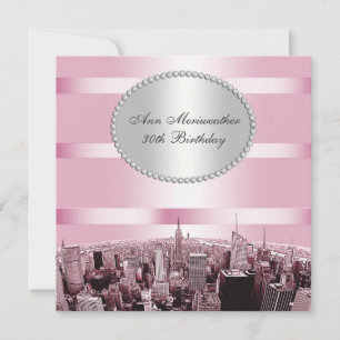 NYC Gegraveerde Silhouet 2A Roze Zwart Verjaardag Kaart