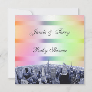 NYC Gegraveerde Silhouet Pastel Regenboog 1 Baby S Kaart
