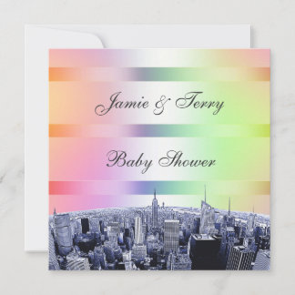 NYC Gegraveerde Silhouet Pastel Regenboog 1 Baby S Kaart