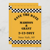 NYC gele Checker cabinestijl Save The Date (Voorkant / Achterkant)