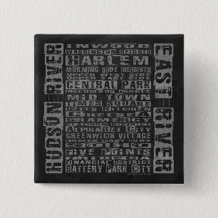 NYC Groeit grijs Vierkante Button 5,1 Cm