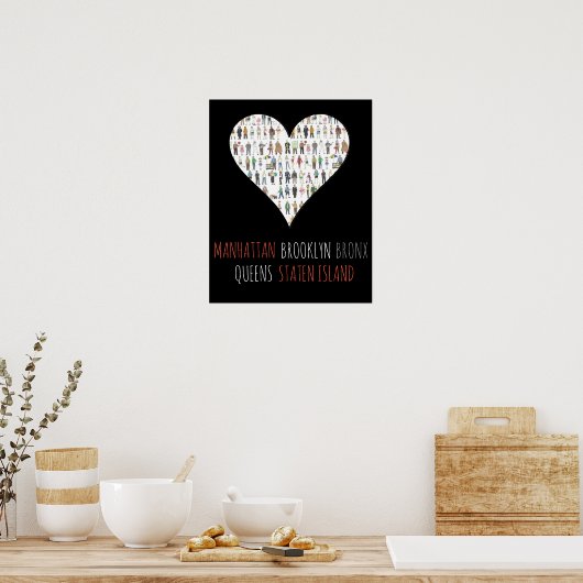 NYC Heart Brooklyn Bronx Queens Manhattan SI Art Poster (Keuken)