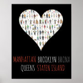 NYC Heart Brooklyn Bronx Queens Manhattan SI Art Poster (Voorkant)