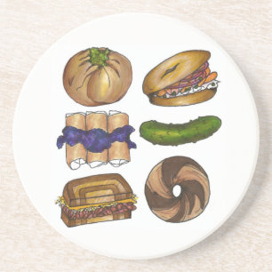 NYC Jewish Deli Bagel Knish Blintz Reuben Pickle Zandsteen Onderzetter