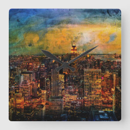 NYC-kleurendruk Vierkante Klok