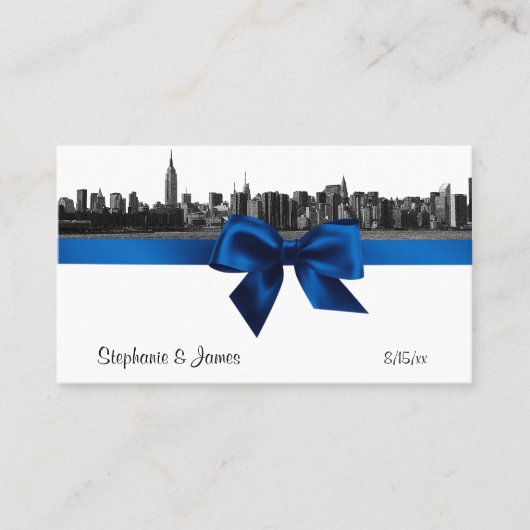 NYC Large Skyline Etted BW Royal Bl Cartes de Plac (Devant)