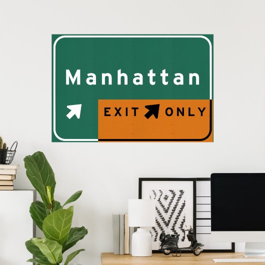 NYC Manhattan Exit Interstate Highway Road Poster (Thuiskantoor)