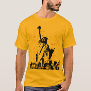 NYC Manhattan Vrijheidsbeeld Mannen Gouden Kleur T-shirt