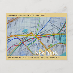 Nyc Metro Plan Map New York Closeup Travel City Briefkaart