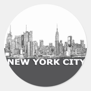 NYC monochrome skyline tekst Ronde Sticker
