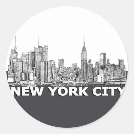 NYC monochrome skyline tekst Ronde Sticker (Voorkant)