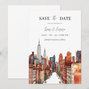 NYC New York City Aquarel Vintage save the date Kaart
