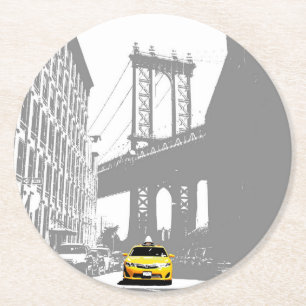 Nyc New York City Brooklyn Bridge Yellow Taxi Ronde Kartonnen Onderzetter