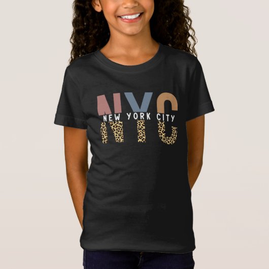 NYC New York City Cheetah print Typografie T-shirt (Voorkant)
