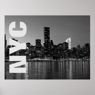 NYC New York City Manhattan Night Black White Poster