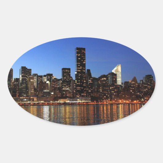 NYC New York City Manhattan Night Ovale Sticker (Voorkant)