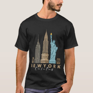 NYC New York City Silhouetten Vrijheidsbeeld T-shi T-shirt