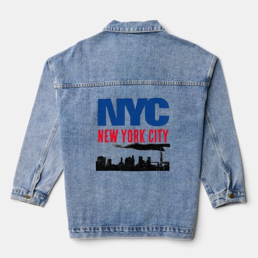 NYC New York City USA Retro Marine Blauw Denim Jacket (Achterkant)