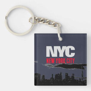 NYC New York City USA Retro Marine Blauw Sleutelhanger