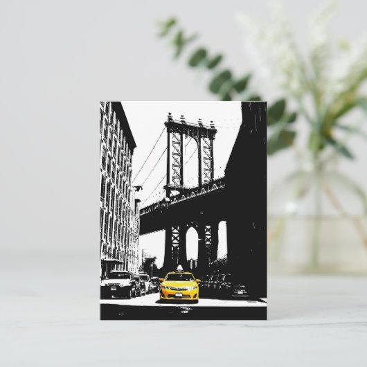Nyc New York City Yellow Taxi Brooklyn Bridge Briefkaart (Staand voorkant)