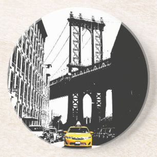 Nyc New York City Yellow Taxi Brooklyn Bridge Zandsteen Onderzetter