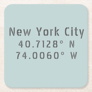 NYC New York Latitude Longitude Vierkante Kartonnen Onderzetter