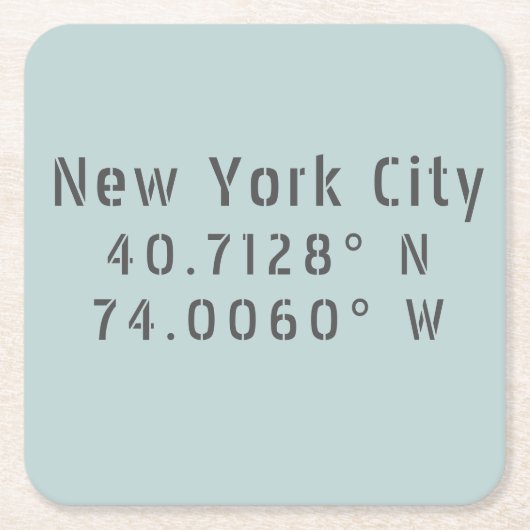 NYC New York Latitude Longitude Vierkante Kartonnen Onderzetter (Voorkant)