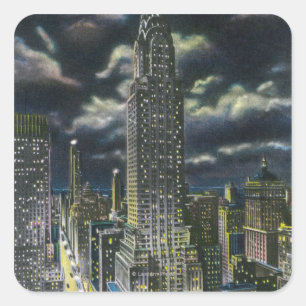 NYC, New YorkChrysler Building bij nacht # 1 Vierkante Sticker