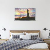 NYC, New YorkSunrise Uitzicht van Vrijheidsbeeld Canvas Afdruk (Insitu (Slaapkamer))