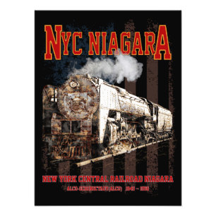 NYC Niagara-stoomlocomotief met Amerikaanse vlag Foto Afdruk
