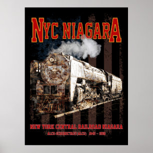 NYC Niagara Stoomlocomotief met Amerikaanse vlag Poster