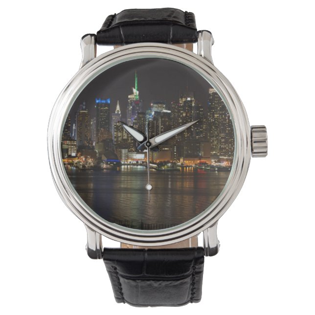NYC Night Skyline Horloge (Voorkant)