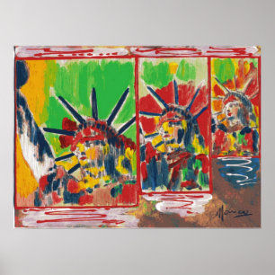 NYC Peter Max stijl 3 vrijheden 9-11 ondertekend P Poster