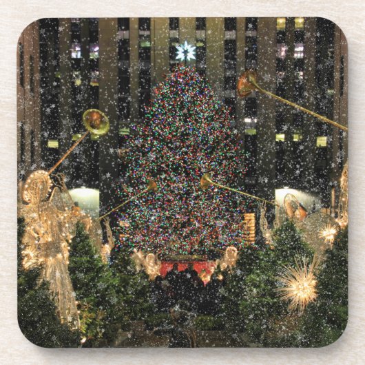 NYC Rockefeller Center - astomboom die sneeuwt Onderzetter (Voorkant)